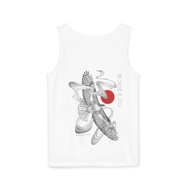 Unisex Garment-Dyed Tank Top with Bird and Abstract Design - Perfect for Summer Outings