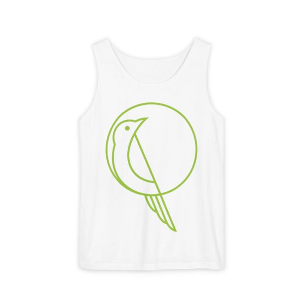 Unisex Garment-Dyed Tank Top with Bird and Abstract Design - Perfect for Summer Outings